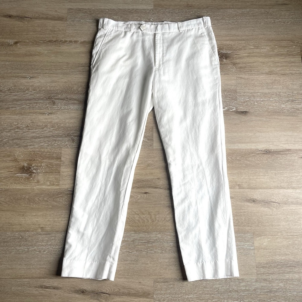 Bespoke StudioSuits Mens White Linen Dress Pants 36R Flat Front Tailored New